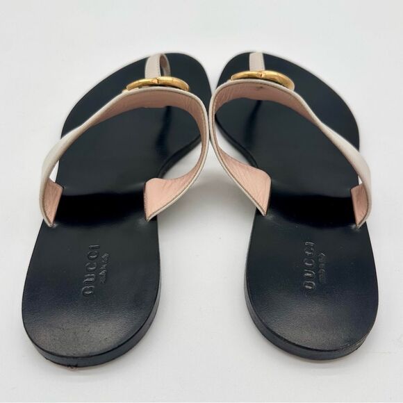 Gucci Marmont GG Thong Flat Sandals Flip Flops Mystic White Leather EU 39 US 9 - Picture 5 of 12